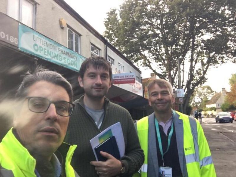 Cllr Tiago Corais with County Highways Chief and County traffic officer in Littlemore